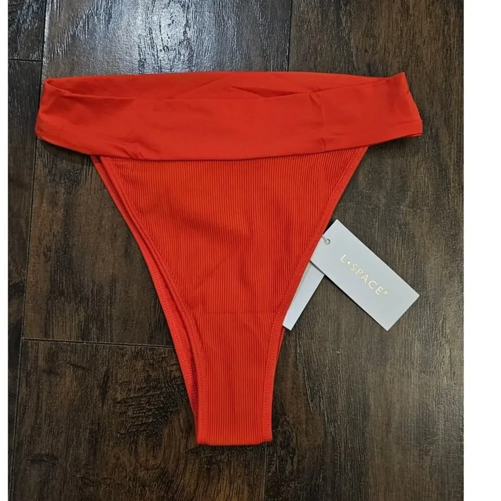 L*Space Bikini Bottom High Cut Ribbed Size XS Orange NEW
